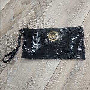 MICHAEL Michael Kors Black Leather Faux Snake Print Clutch